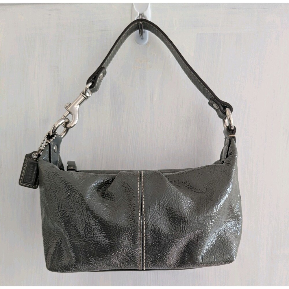 COACH Soho Gray Patent Leather Mini Hobo Bag Pleated Y2K Vintage Shoulder Purse